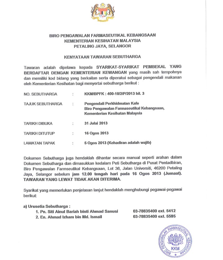 Kenyataan Tawaran Sebutharga